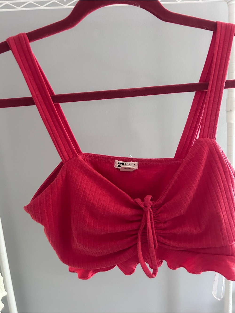 Billabong Red Ribbed Tie-Front Crop Top